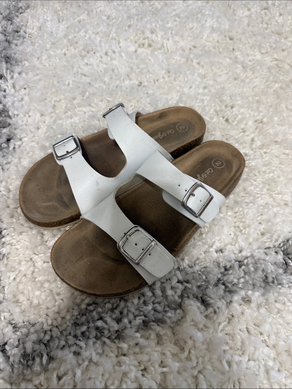 Cat & Jack White Double Buckle Slide Sandals with Silver Buckles